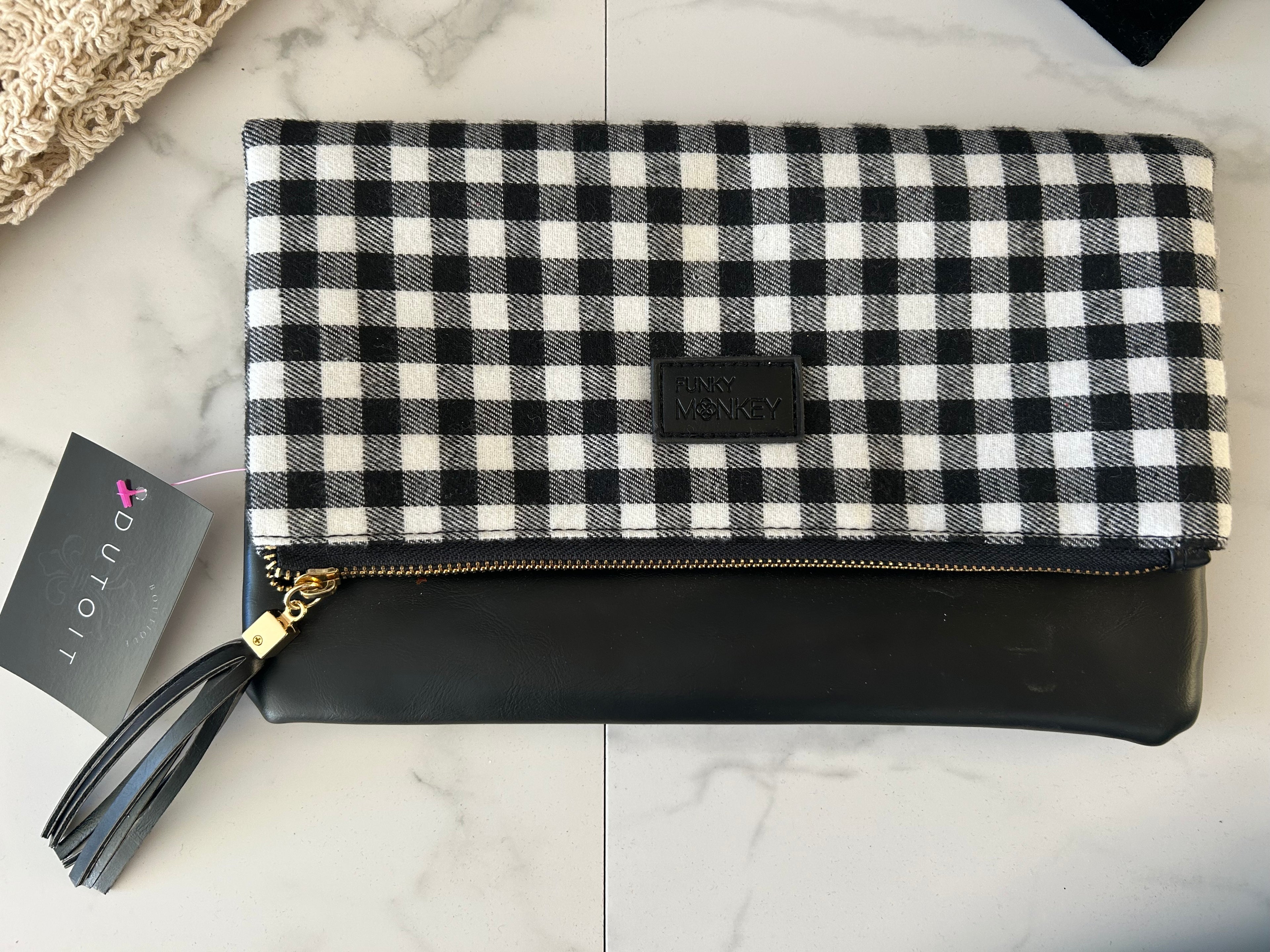 Black & white checkered clutch