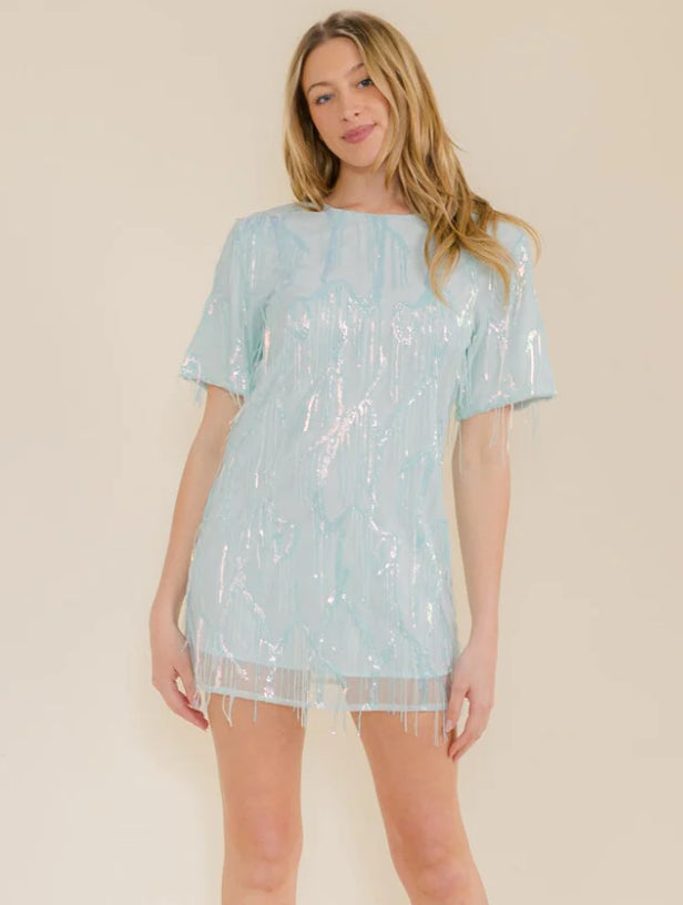 Light Blue Fringe mini dress