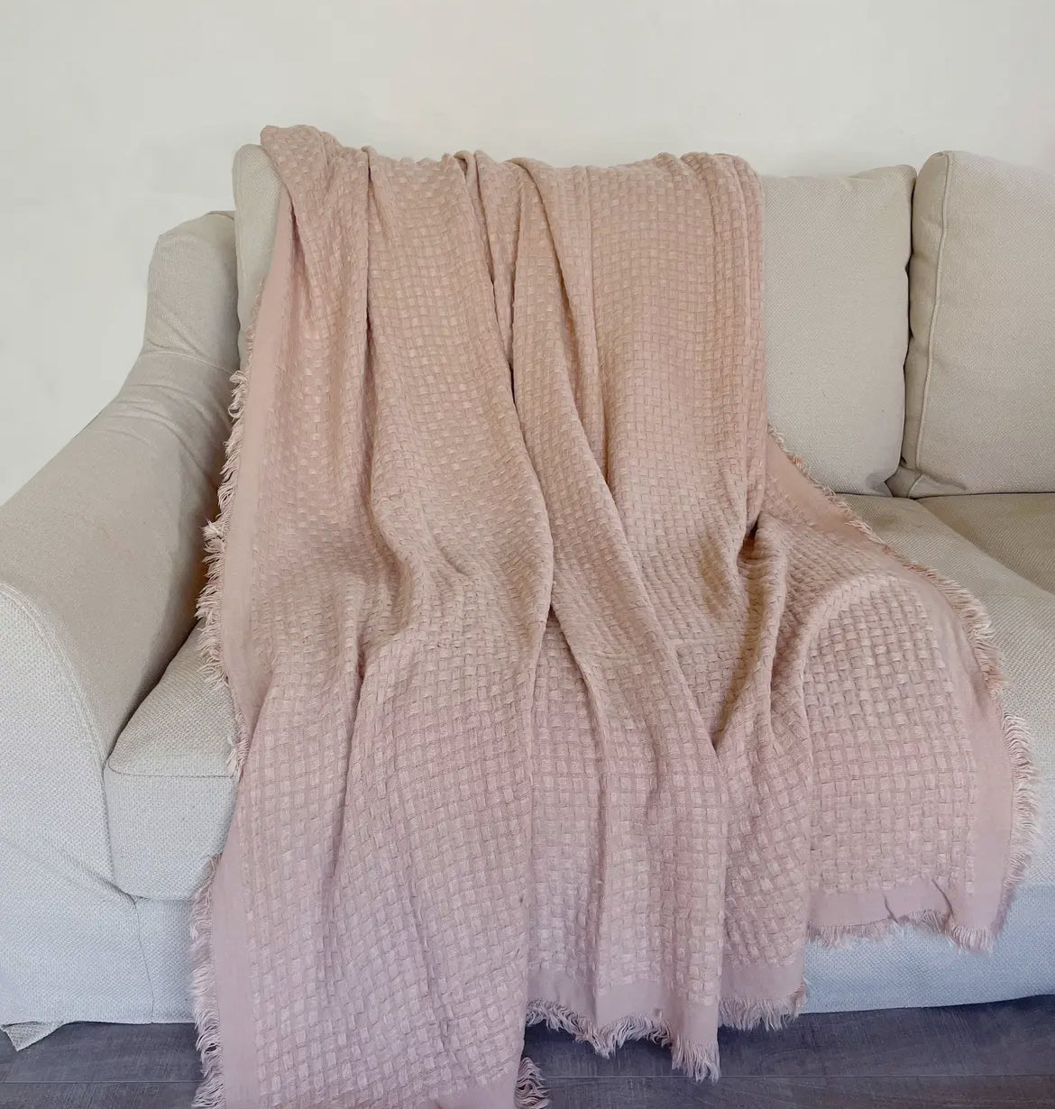 Vintage Pink waffle weave 50 x 60 throw blanket