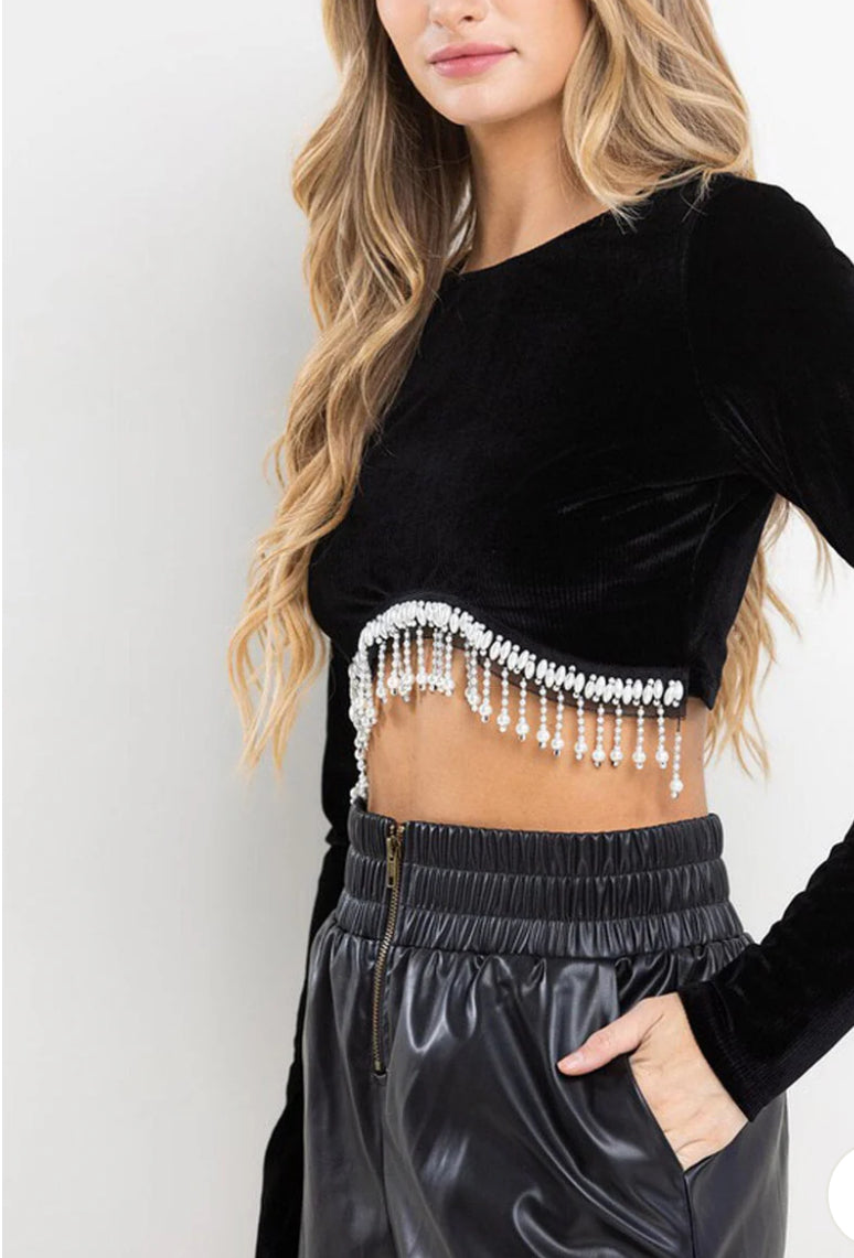 Velvet fringe crop top