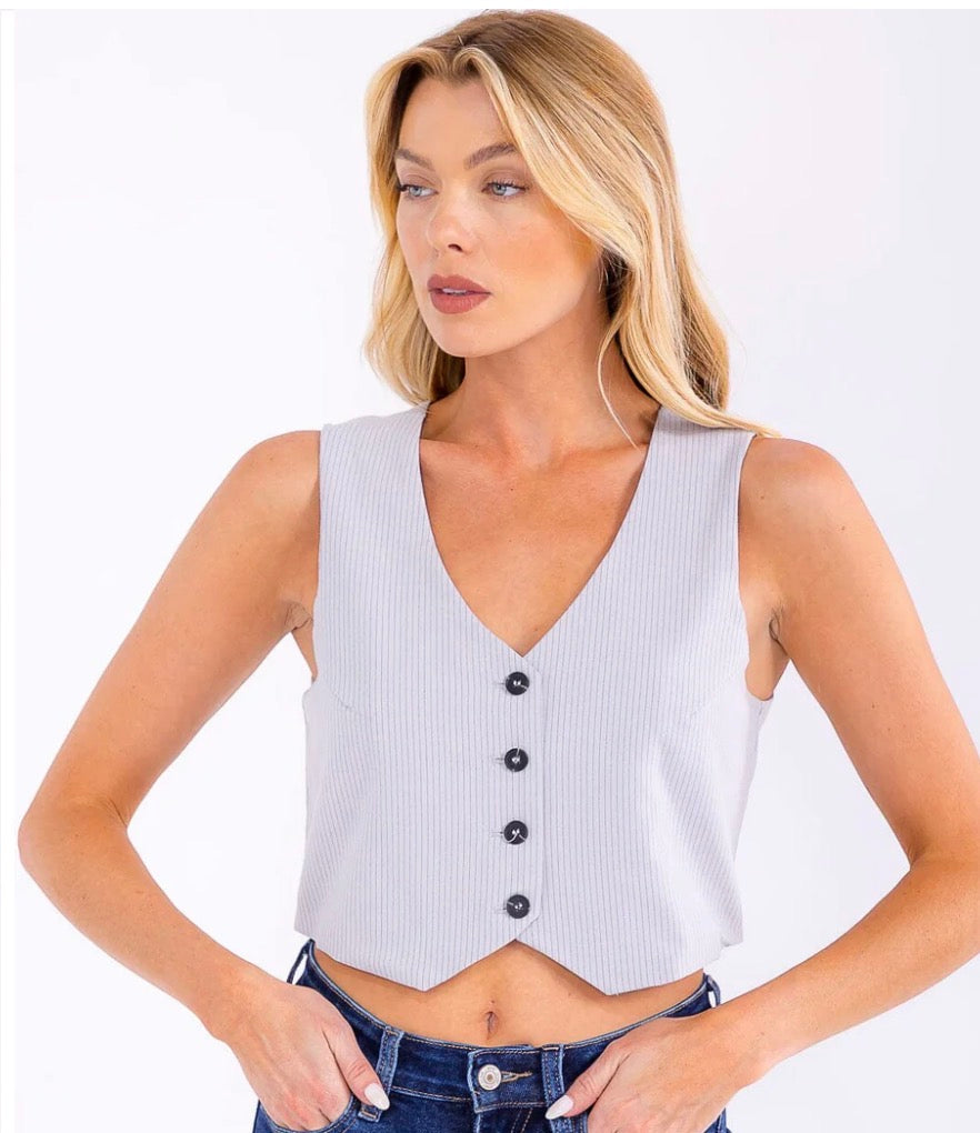 Grey cropped button down vest