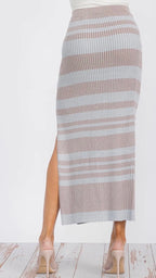 Stripped shimmer knit maxi skirt