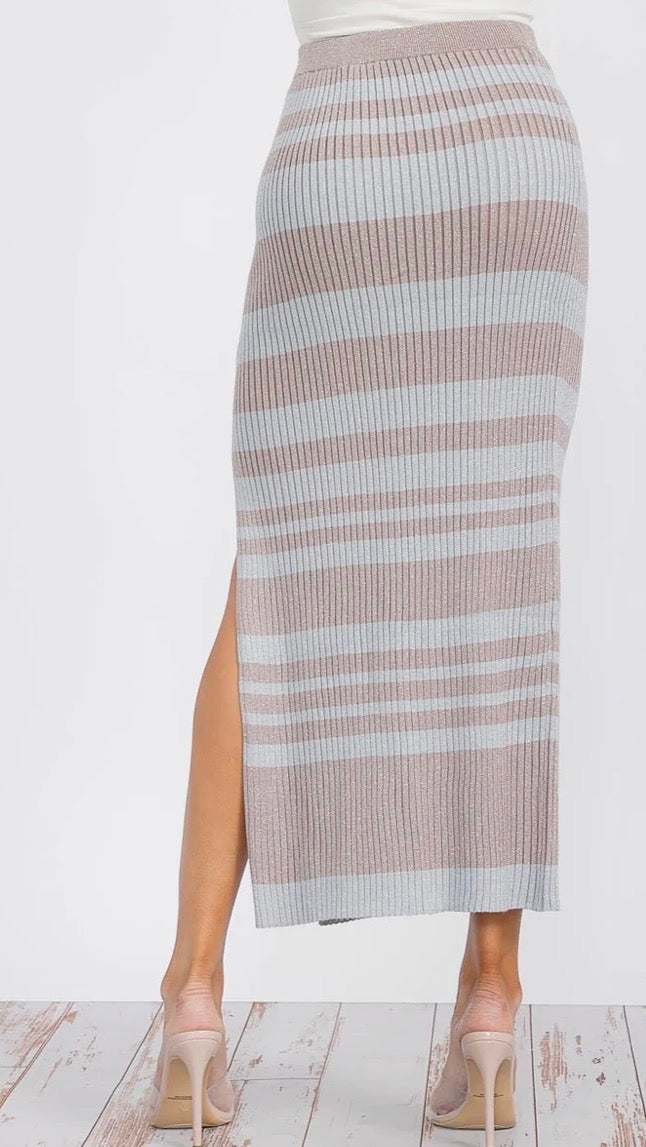 Stripped shimmer knit maxi skirt