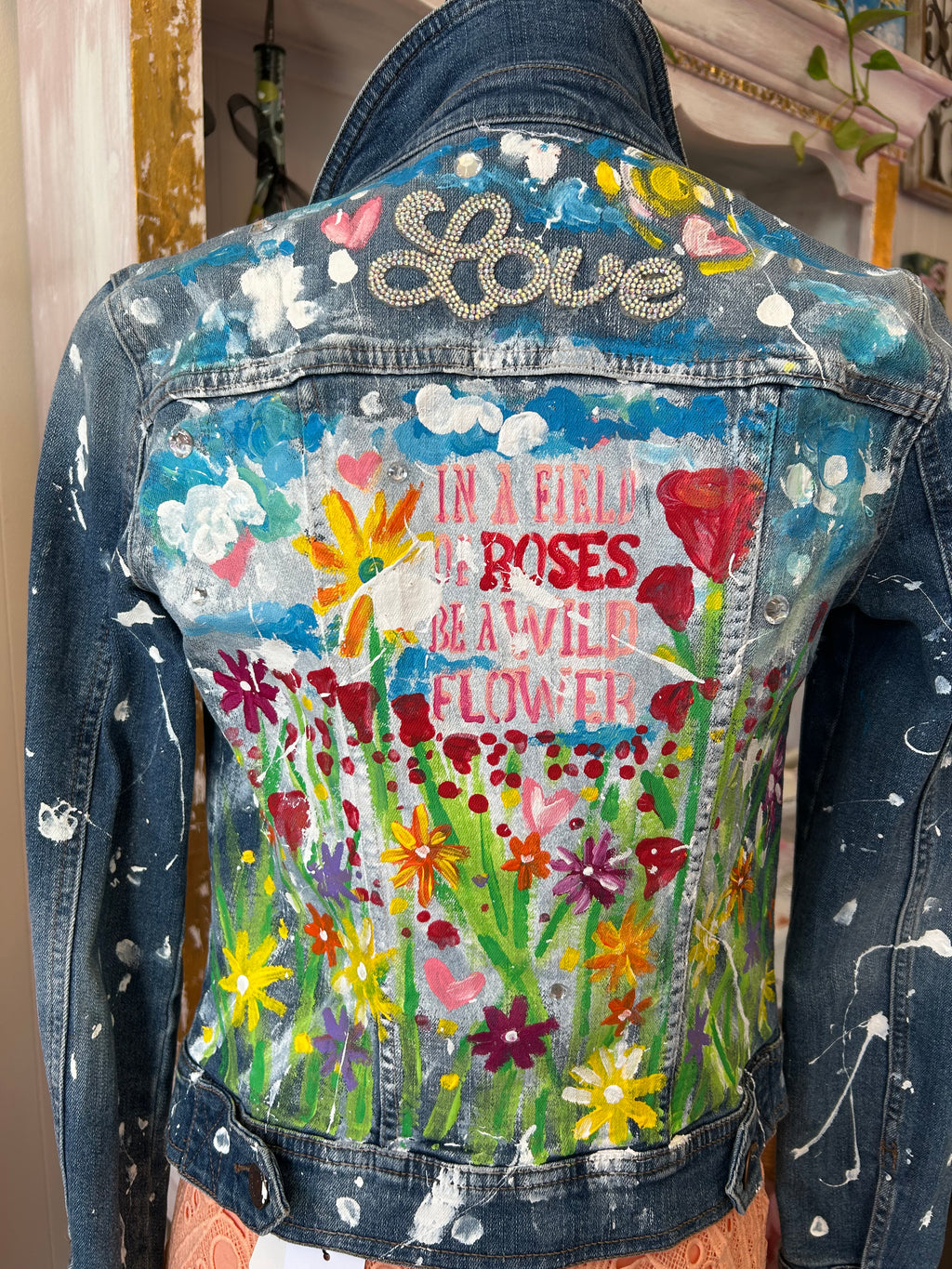 Wild flower hand painted Jean jacket