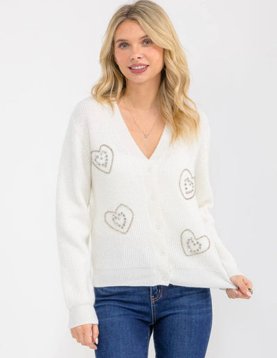 Heart studded knit sweater