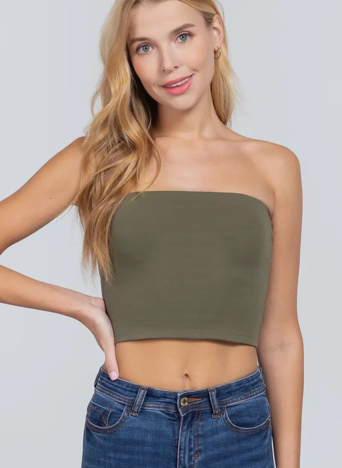 Green crop tube top