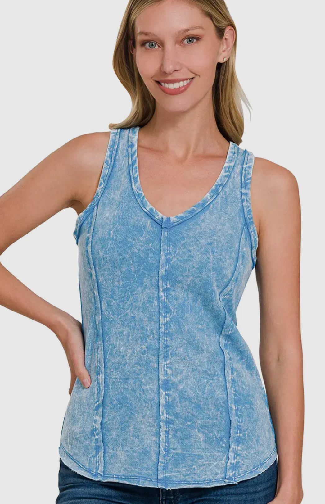 Washed edge top in blue
