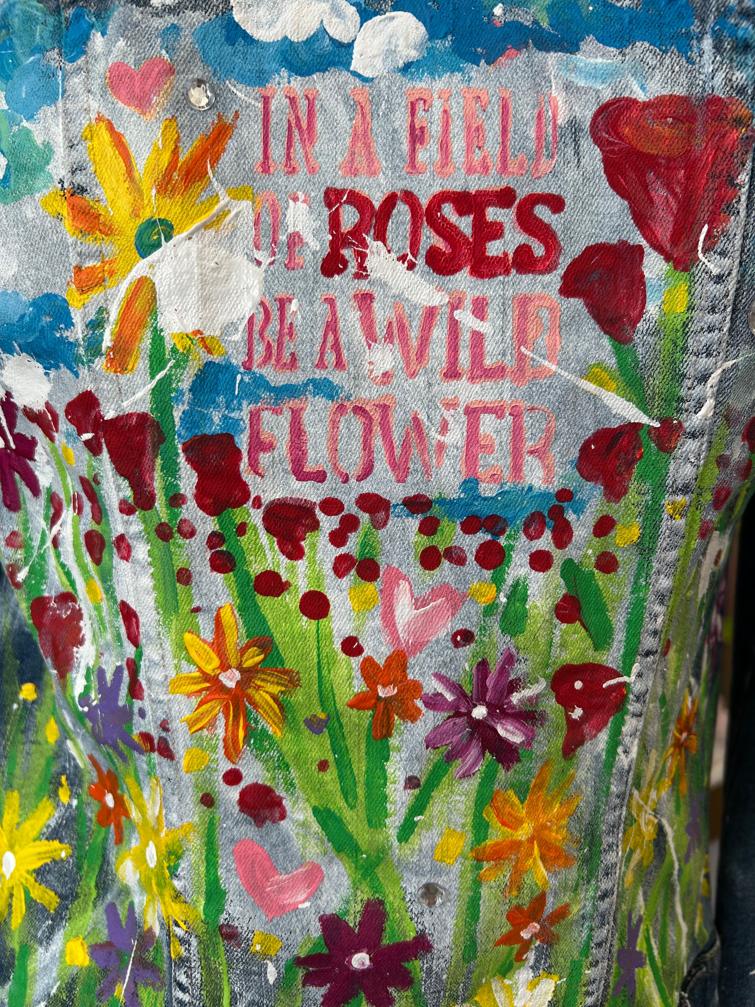 Wild flower hand painted Jean jacket