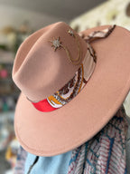 Pink wide brim fedora hat