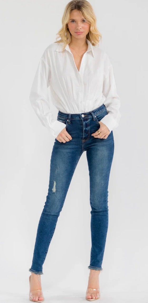V- Neck white button down bodysuit