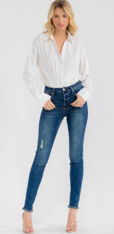 V- Neck white button down bodysuit