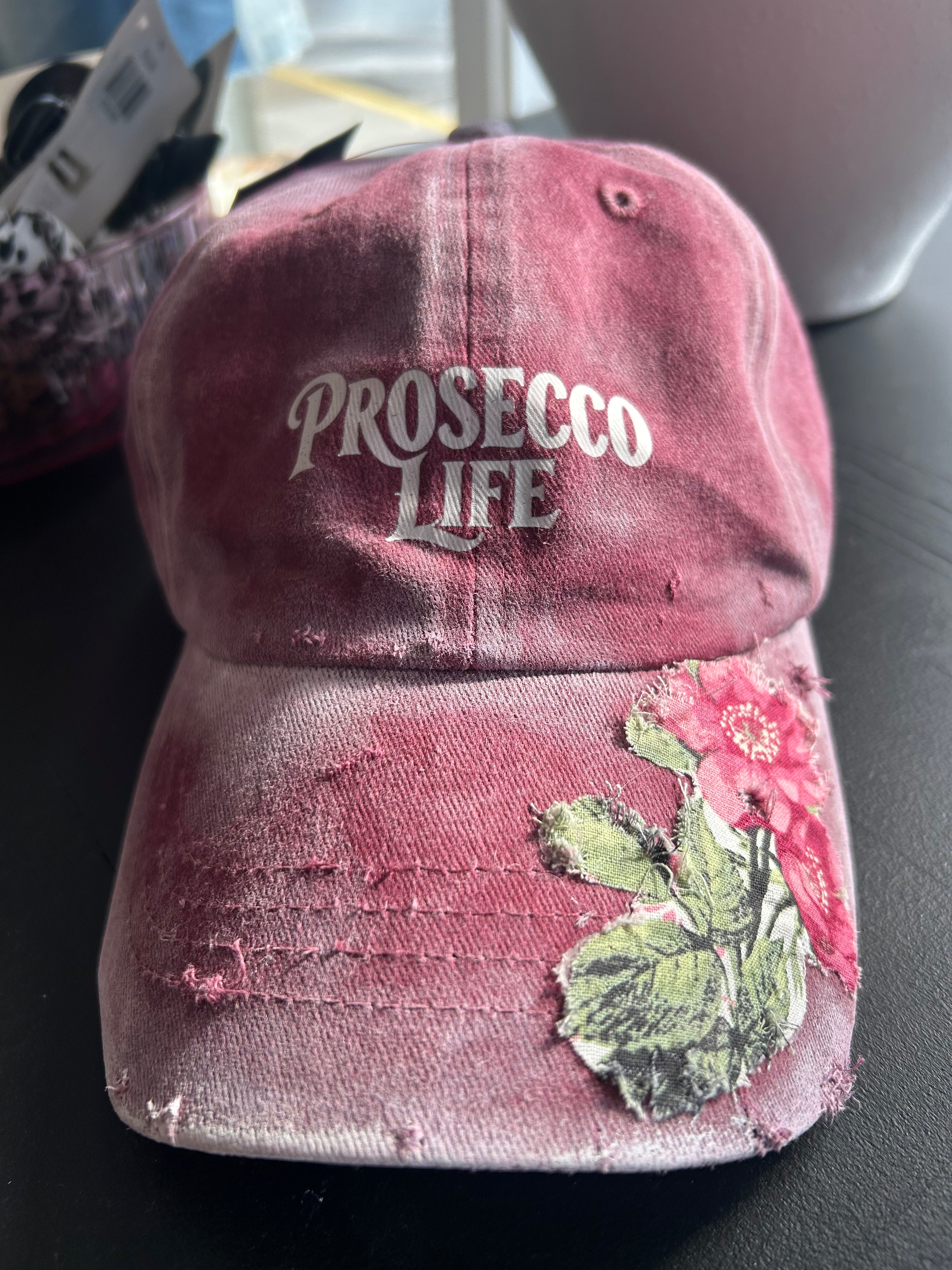Prosecco hat hand painted with floral