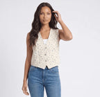 Floral denim button down vest