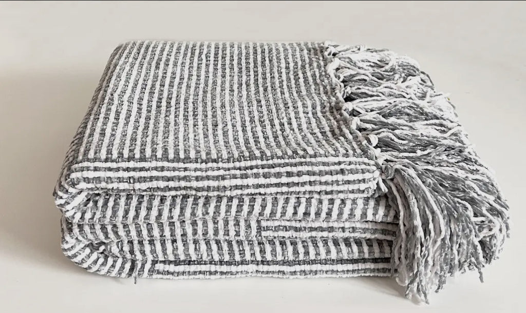 Grey Chenille woven striped 50 x 60 throw blanket