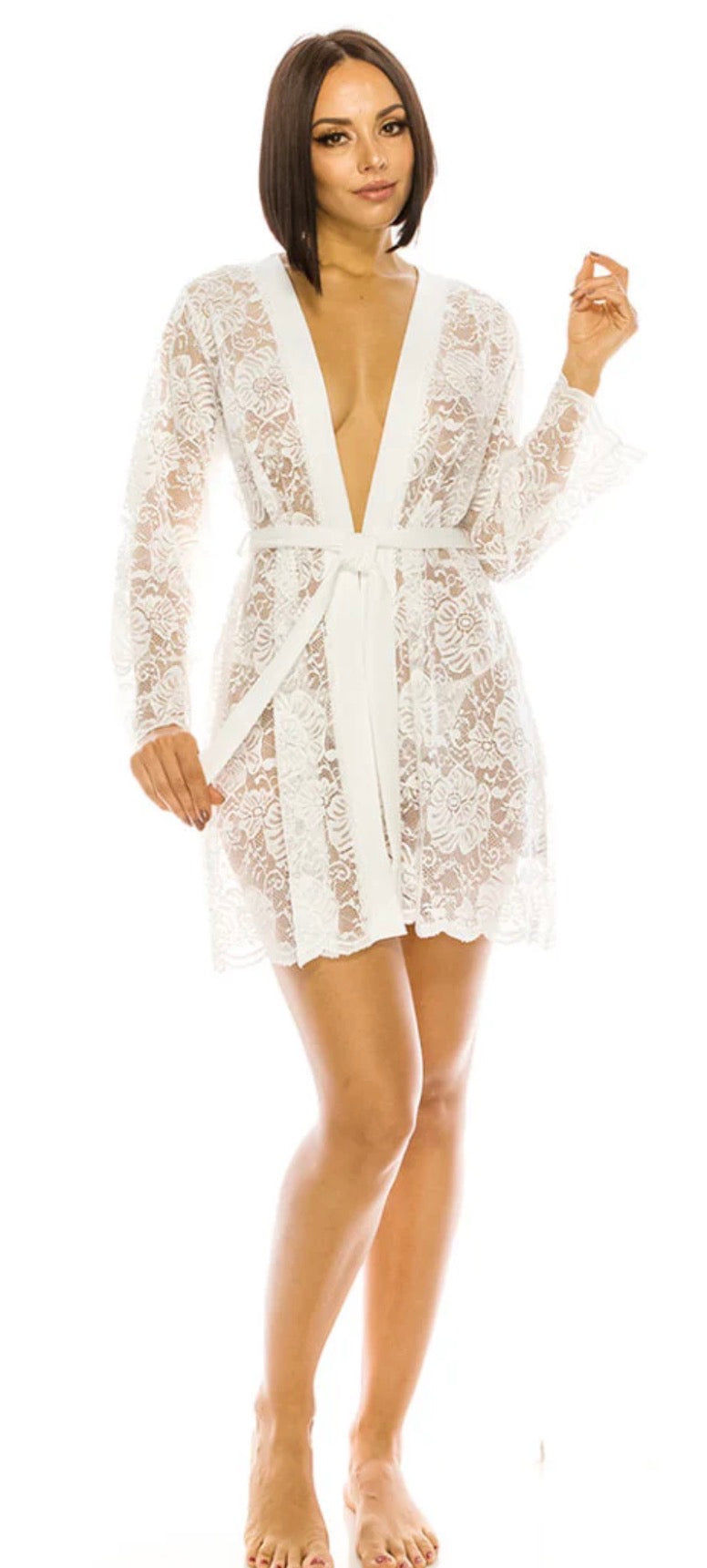Lace Robe Set with Thong – Sheer Lingerie Set