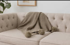 Khaki chunky knit Pom Pom 50 x 60 throw blanket