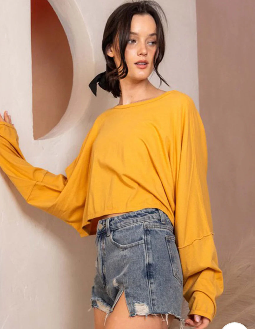 Mustard long sleeve crop top