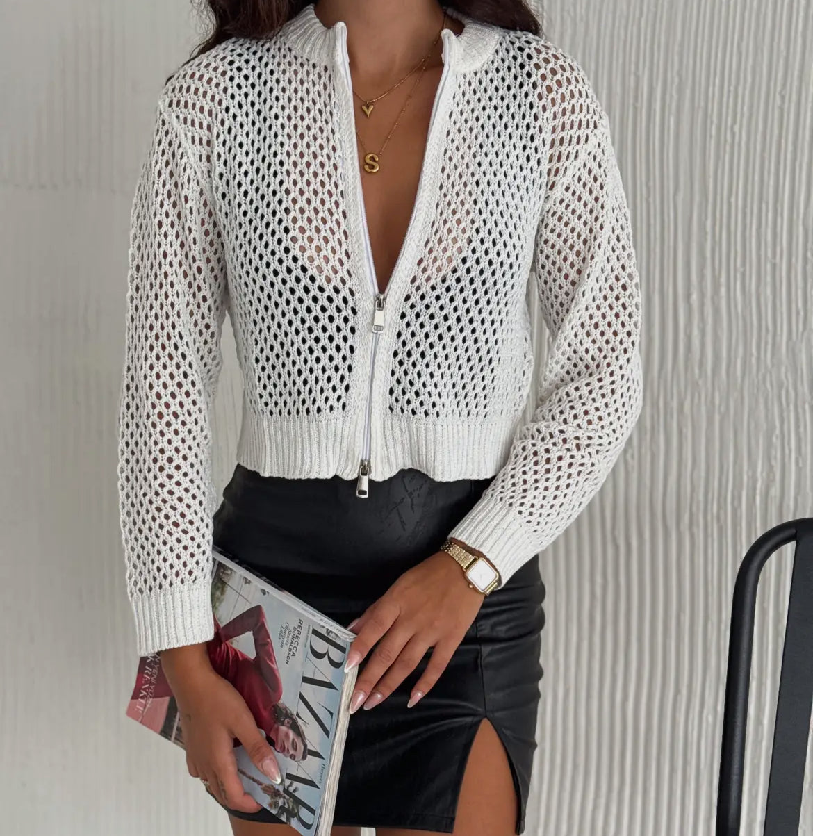 Hallow knit cropped cardigan