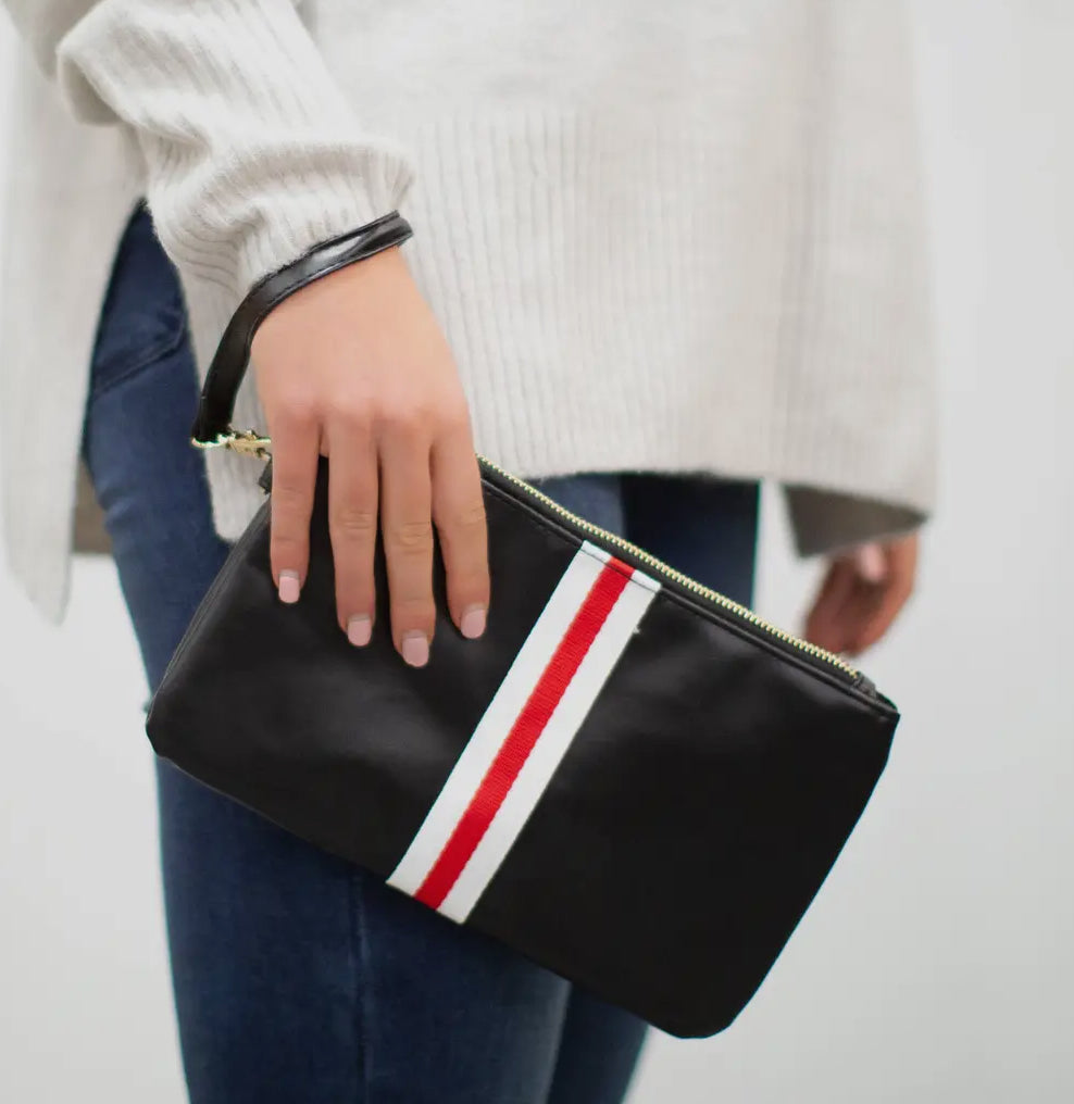 Funky monkey small red & white stripped clutch