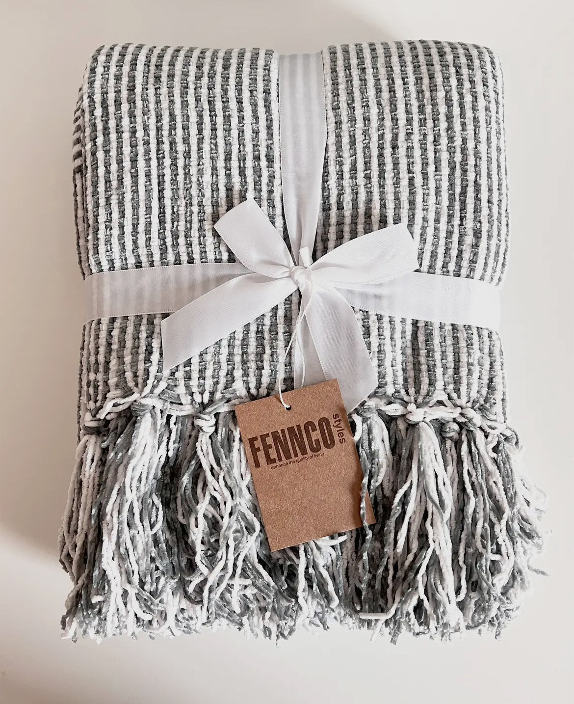 Grey Chenille woven striped 50 x 60 throw blanket