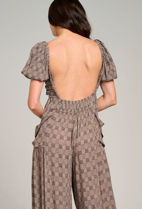 Open back checkered jumpsuit