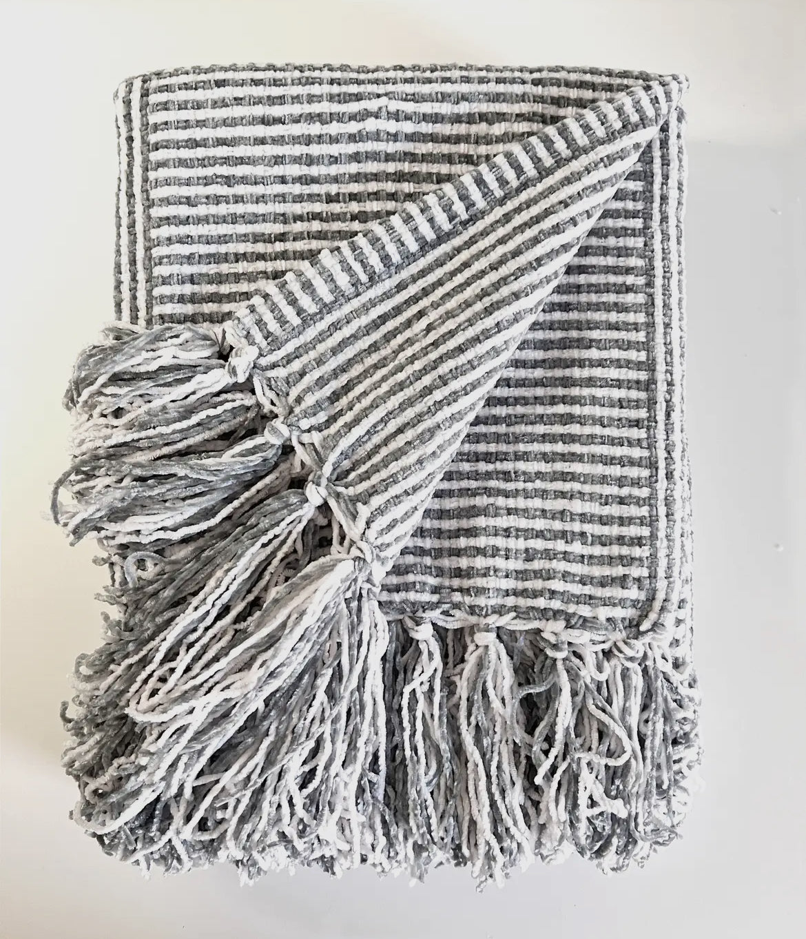 Grey Chenille woven striped 50 x 60 throw blanket