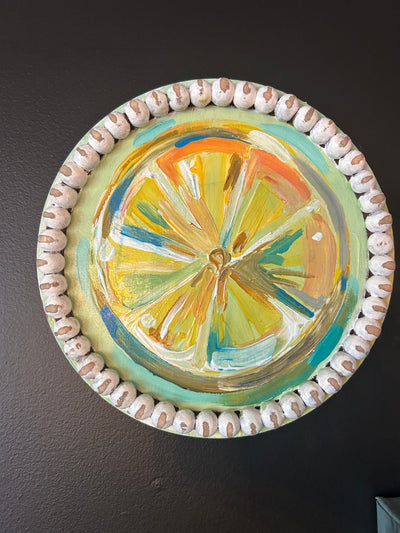 Lemon painting on wood panel