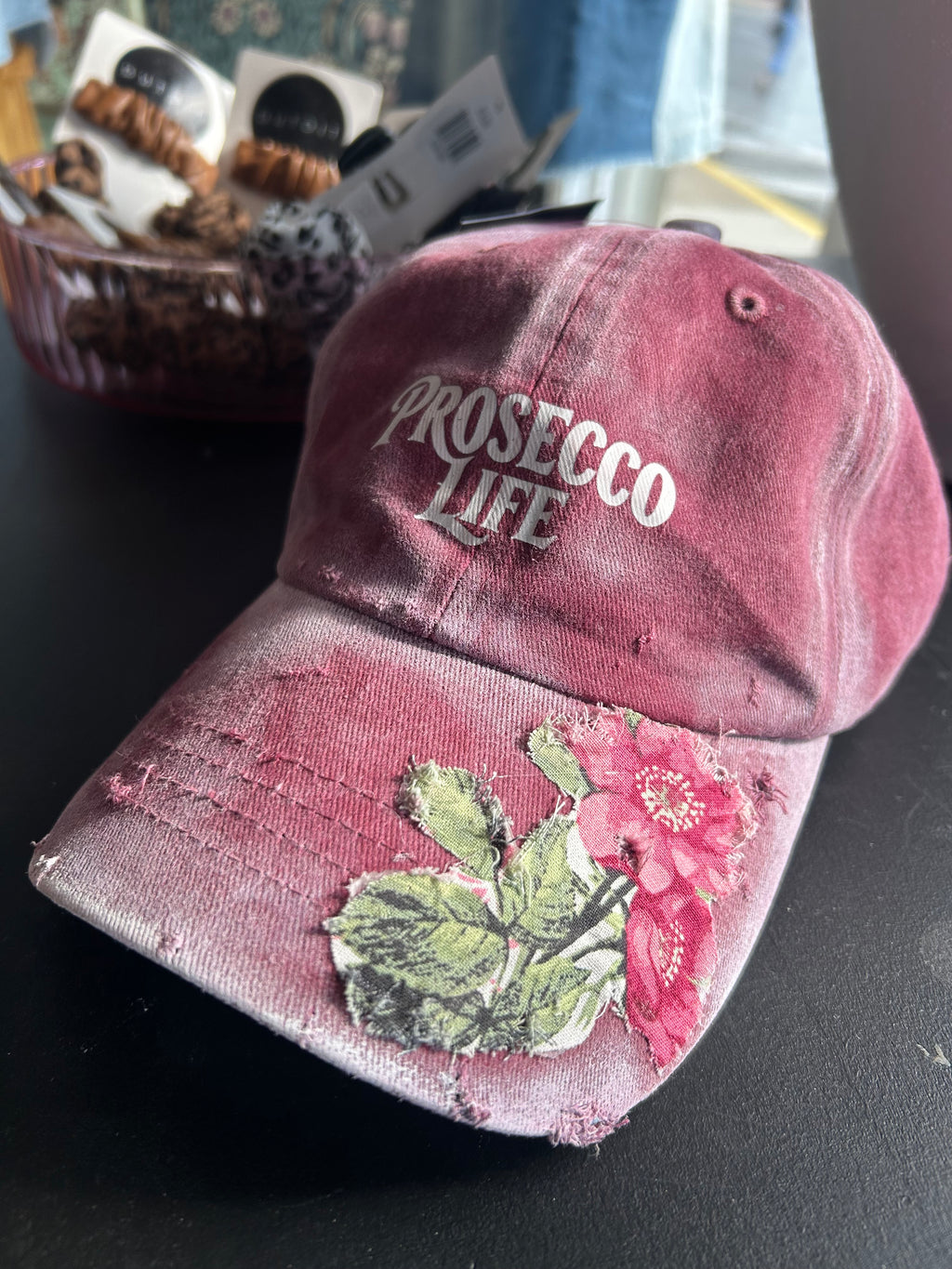 Prosecco hat hand painted with floral