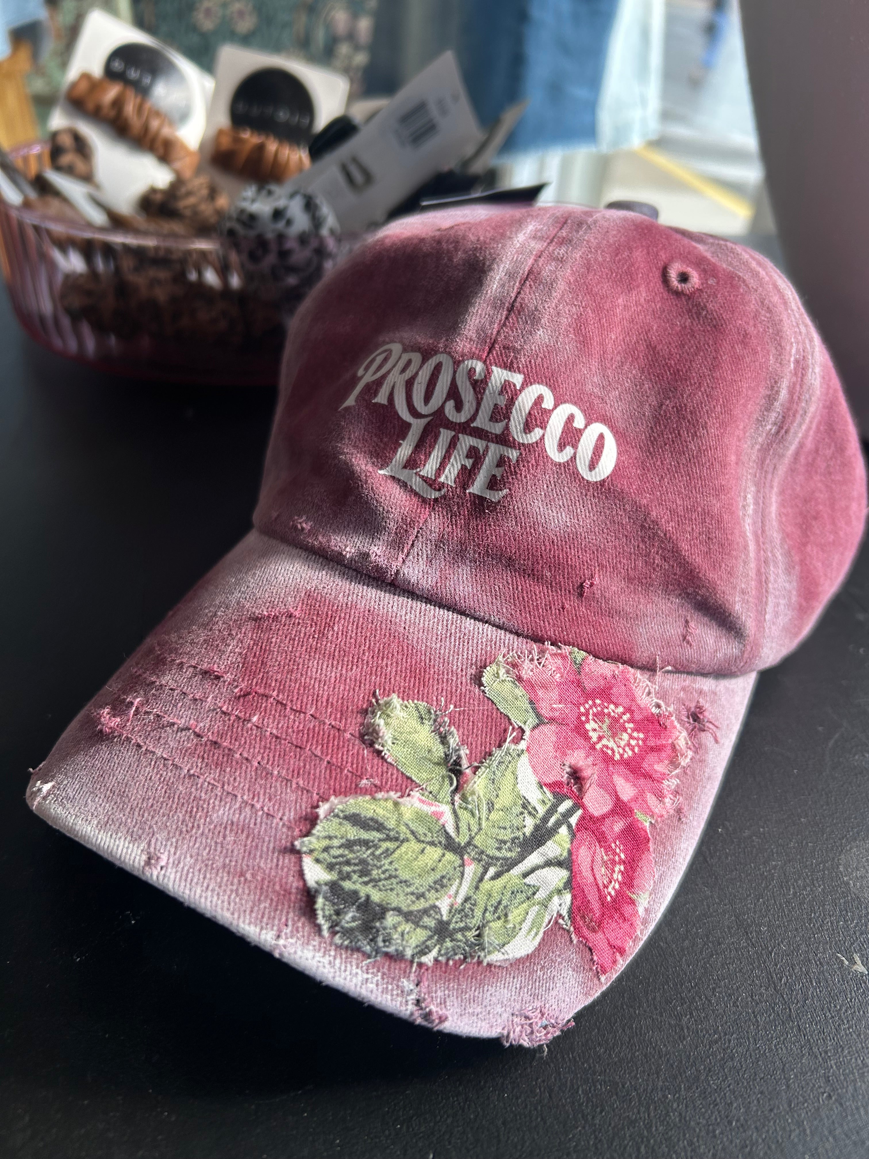 Prosecco hat hand painted with floral