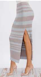 Stripped shimmer knit maxi skirt