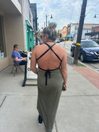Open cross cami top in black