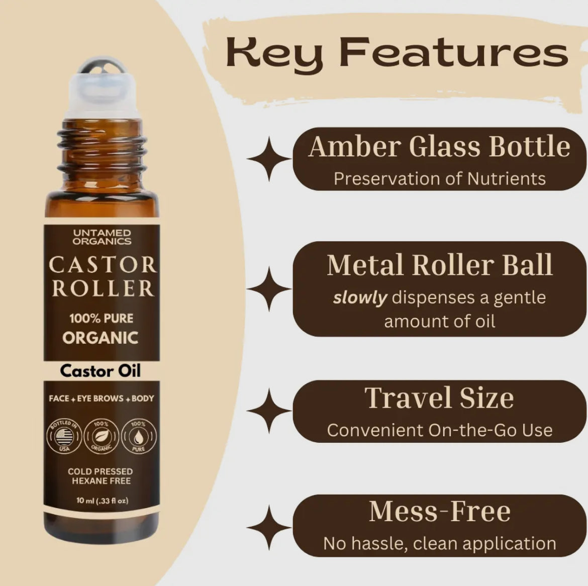 Organic cold pressed castor oil roller | 10ML Glass bottle