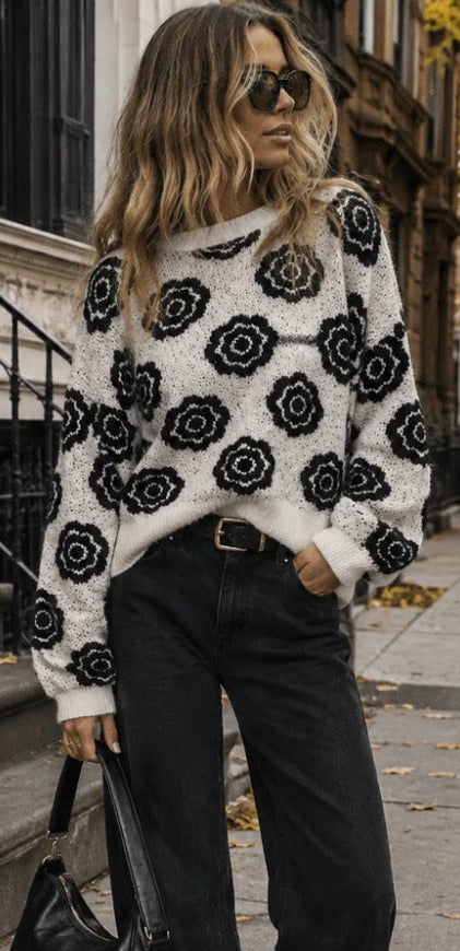 Floral knit pullover sweater