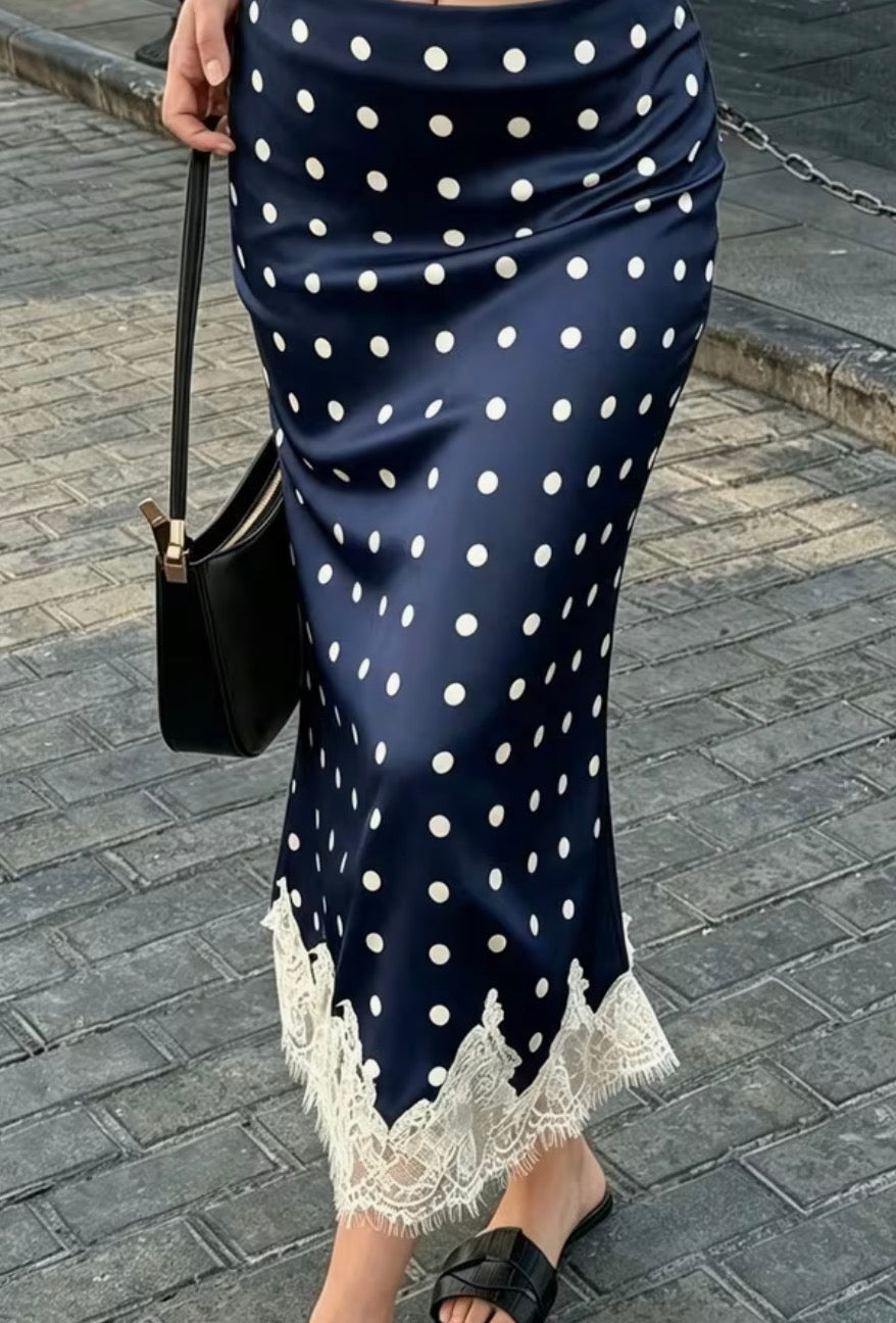 Satin Polk a dot lace skirt