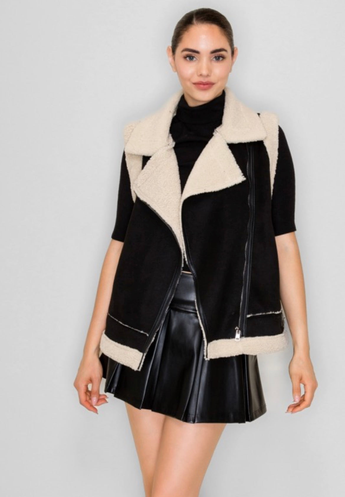 Suede fur trim vest