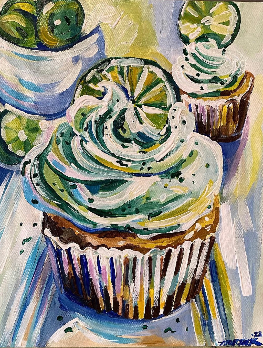 Key lime cupcake painting | 11 x 14