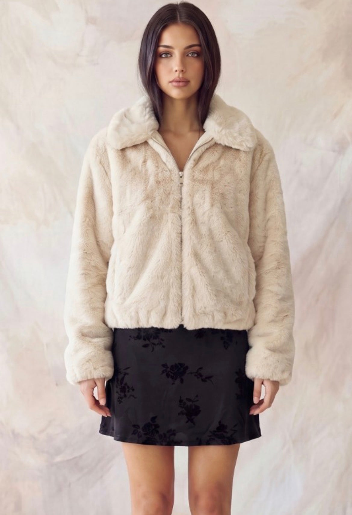 Fur collared bomber jacket