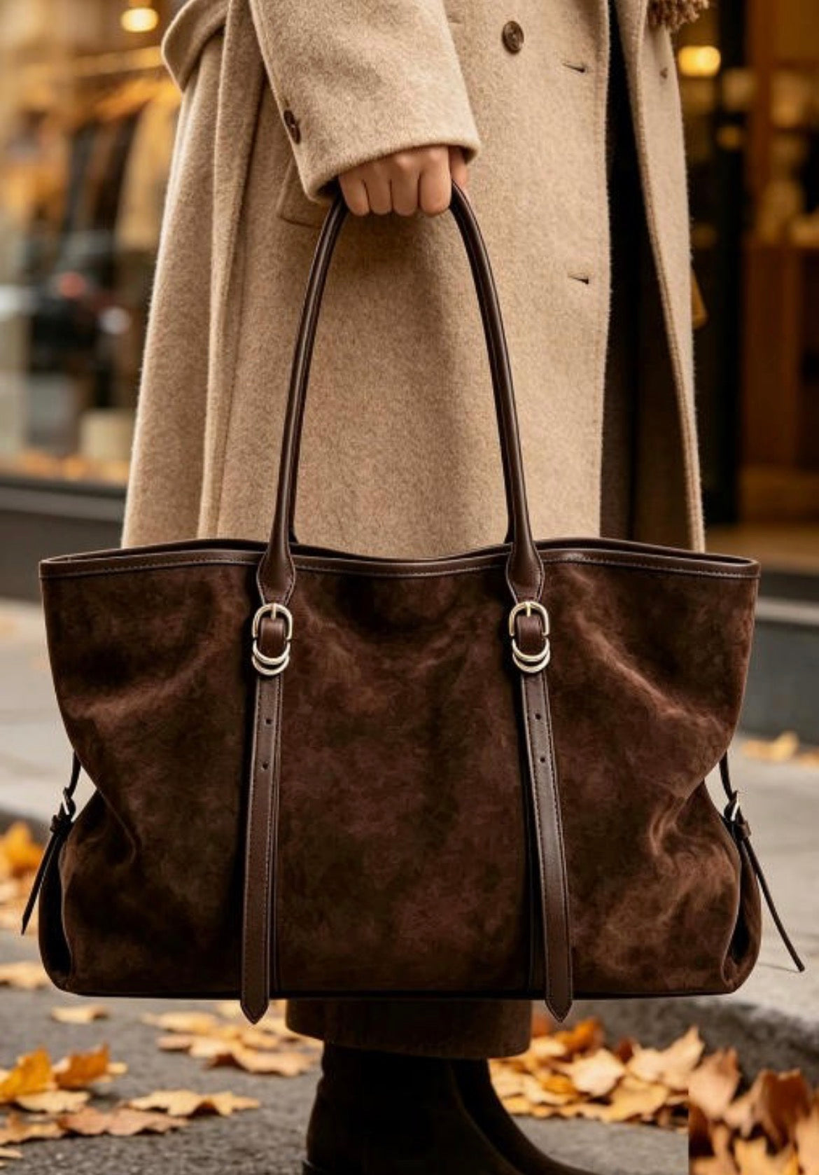 Vintage suede dark brown tote