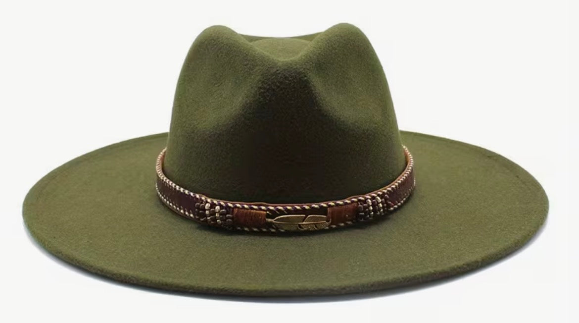 Green fedora with beaded band