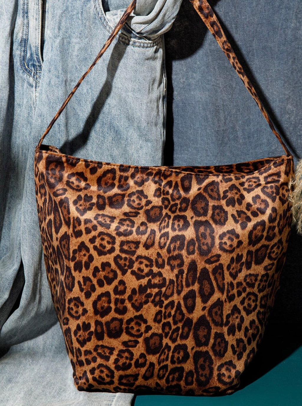 Suede animal print tote bag