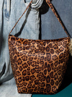 Suede animal print tote bag