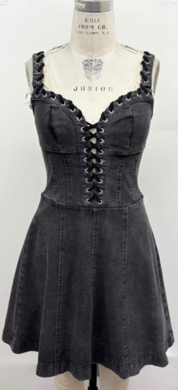 Laced up corset denim dress