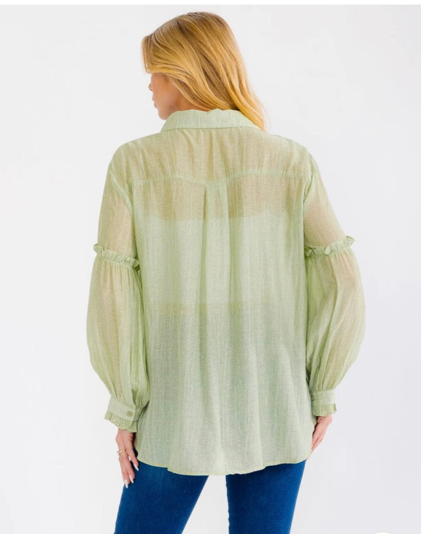 Sage button down blouse