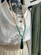 Green boho tassel necklace