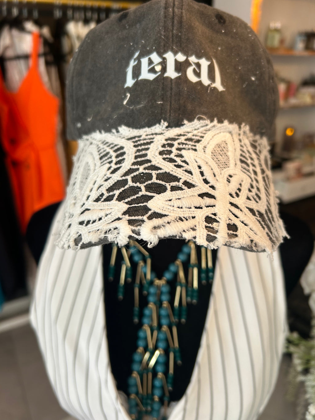 Feral hand painted & embroidered hat