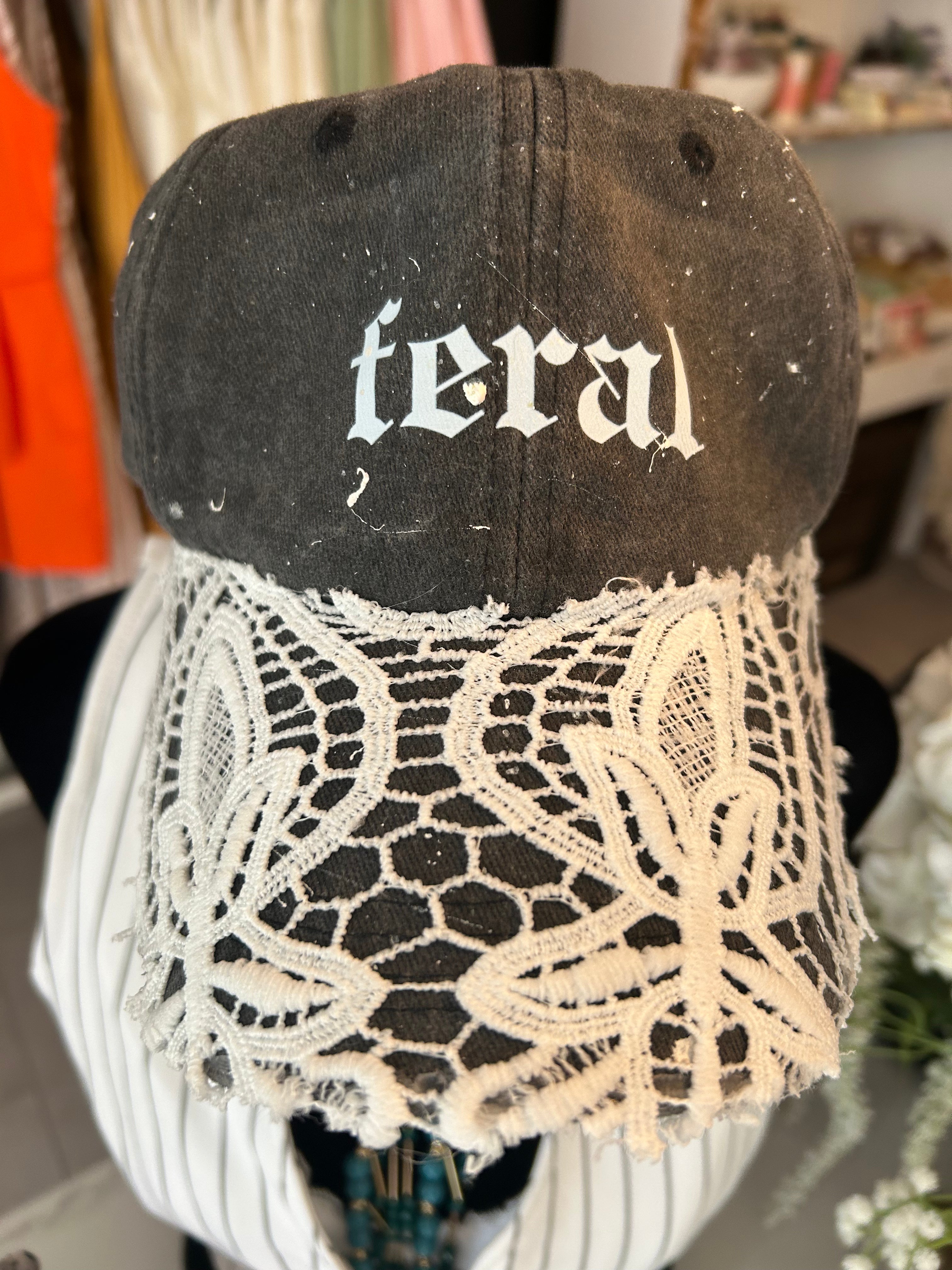 Feral hand painted & embroidered hat