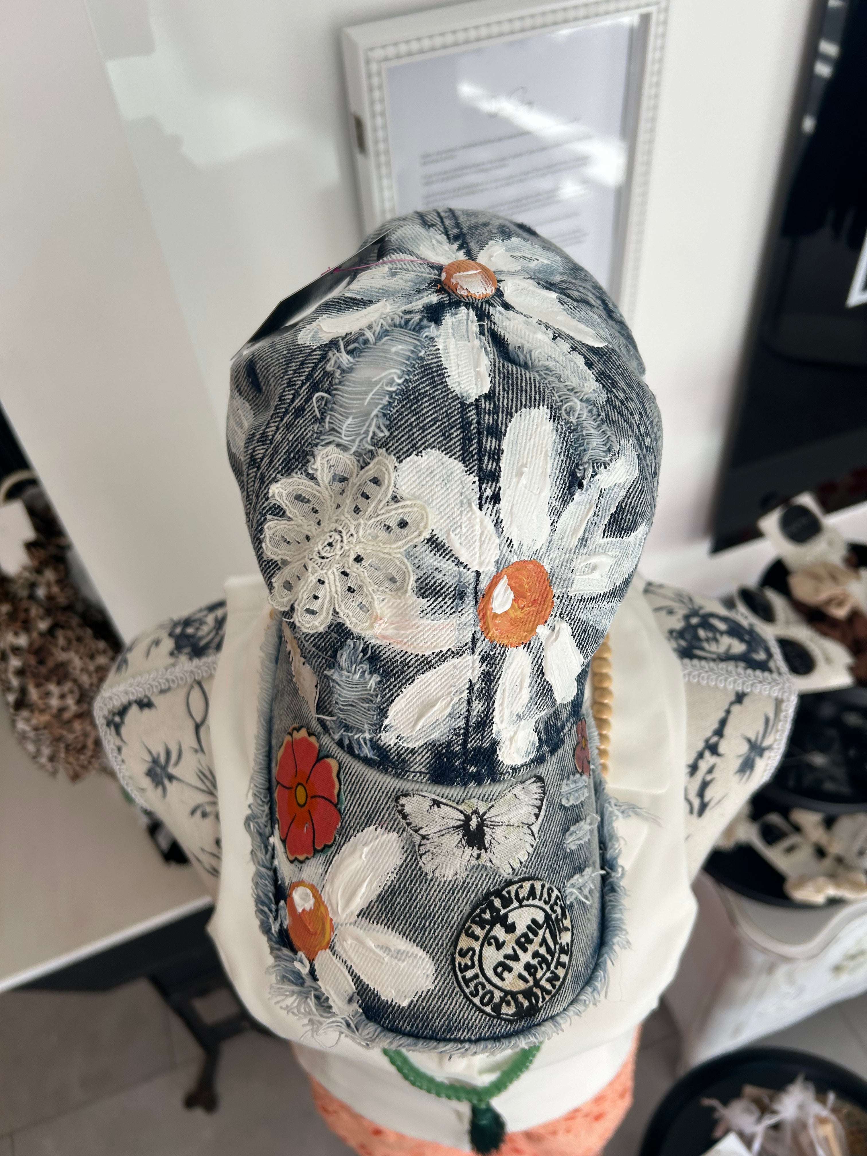 Lazy daizy hand painted denim hat