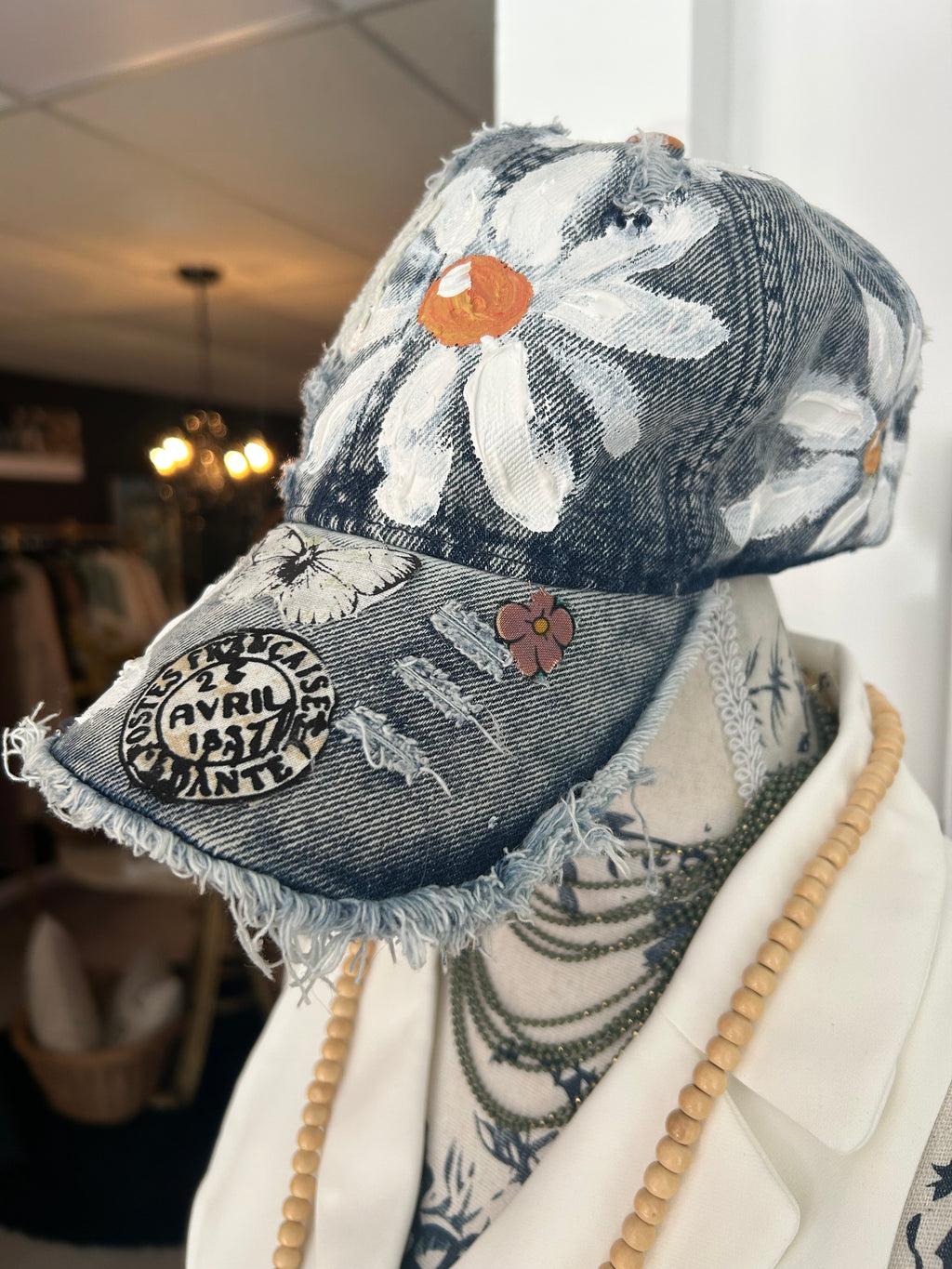 Lazy daizy hand painted denim hat