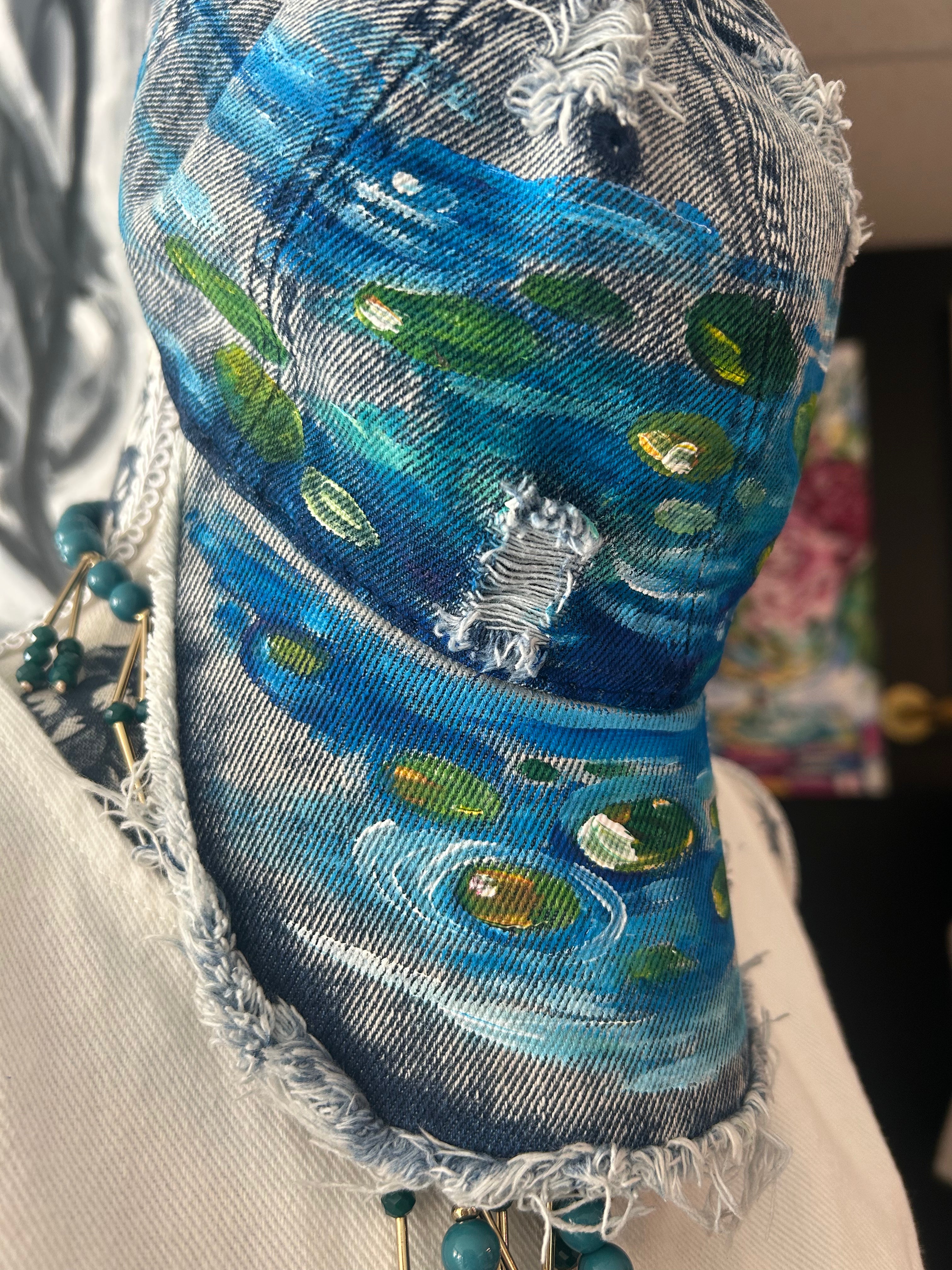 Waterlilly hand painted denim hat