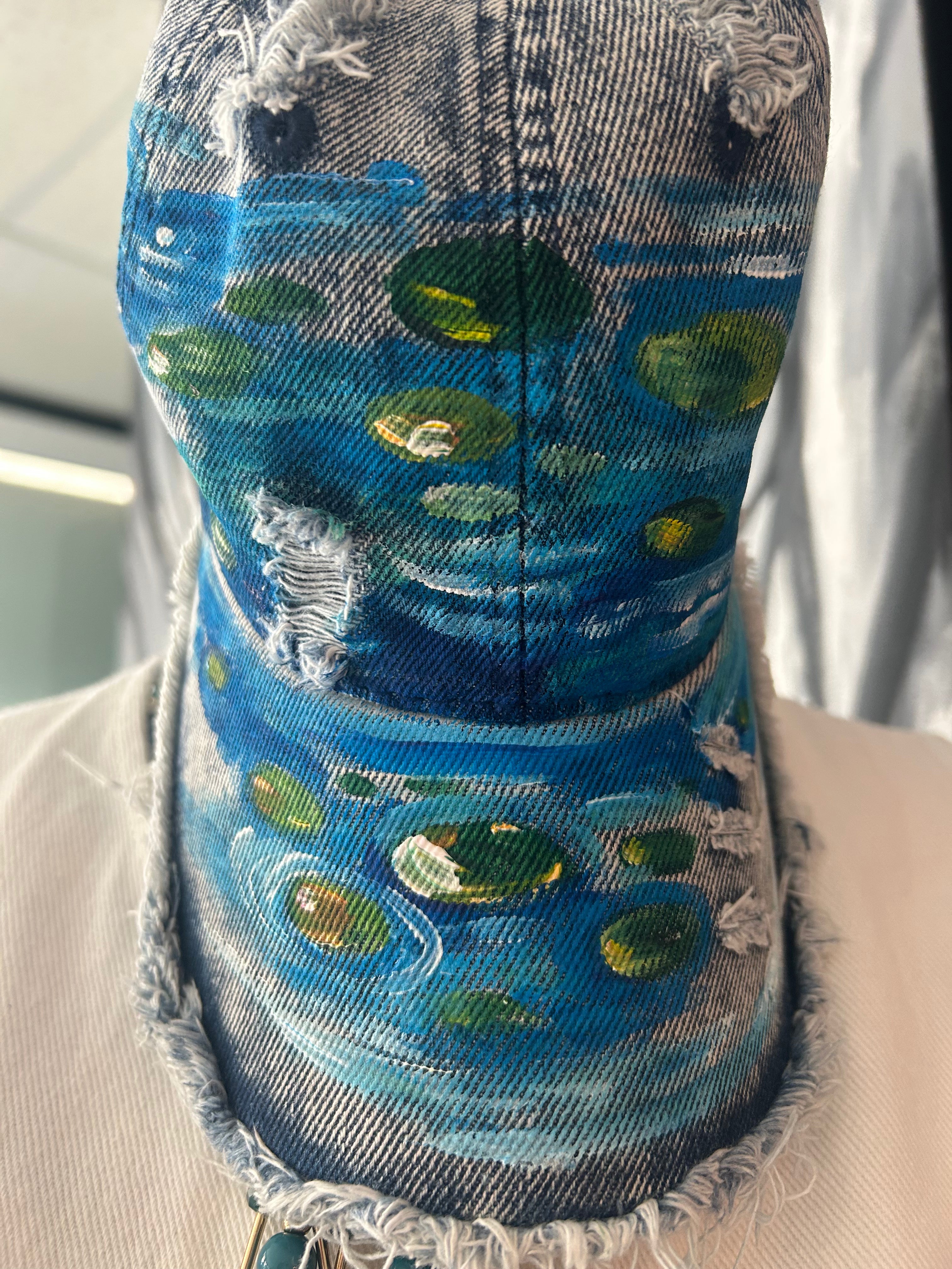 Waterlilly hand painted denim hat